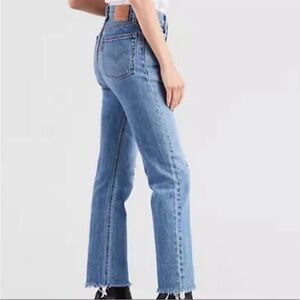 Levi's 501 Premium Button Fly High Rise Fringe Medium Wash Ankle Denim Size 25